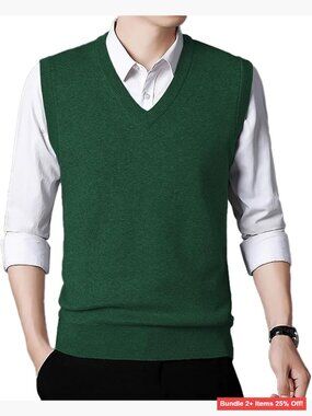 Men's V-Neck Sweater Vest, Wool Acrylic Blend, Sleeveless Pullover